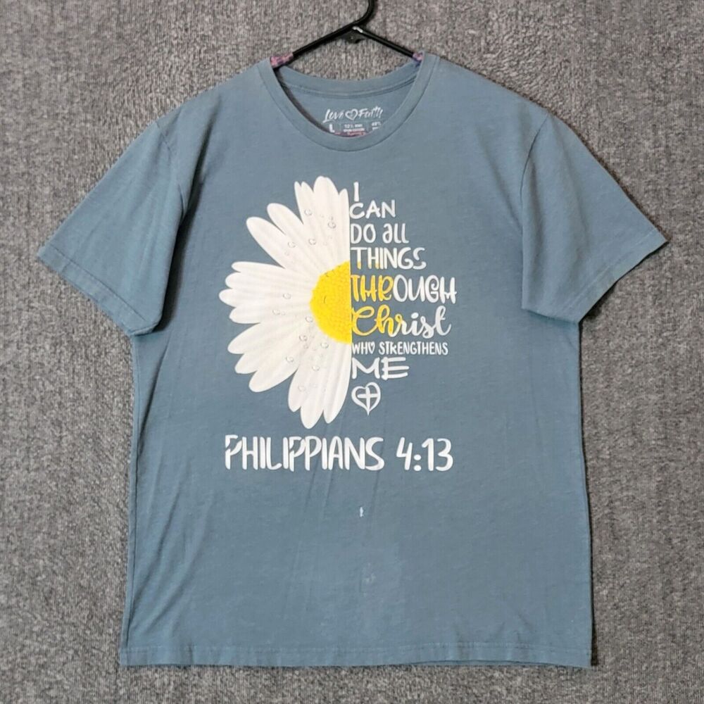 I Can Do All Things Through Christ Who Strengthens Me T-Shirt Womens Large Blue